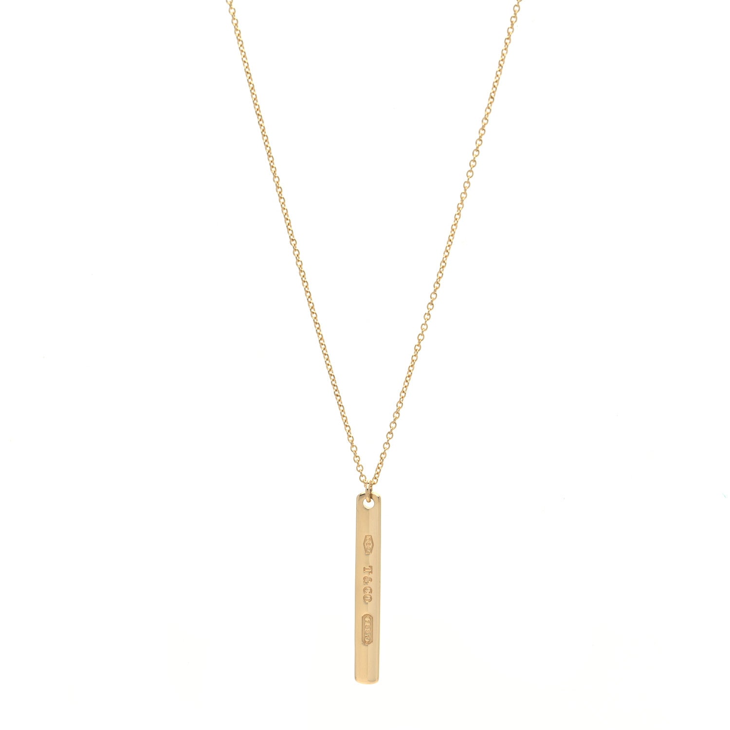 Tiffany 18K Yellow Gold 1837 Bar Pendant Necklace 1 of 6