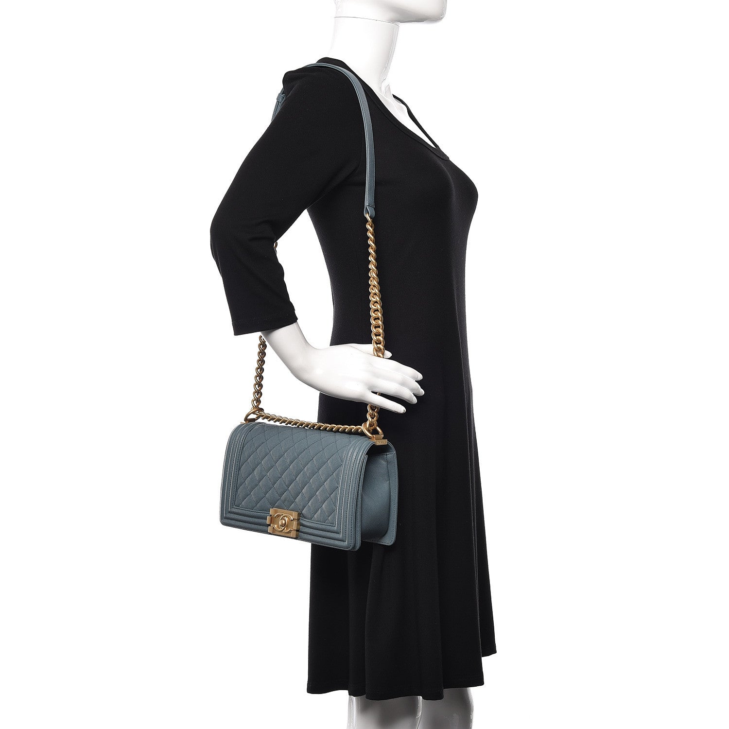 Chanel Caviar Quilted Medium Boy Flap Blue 2 of 10