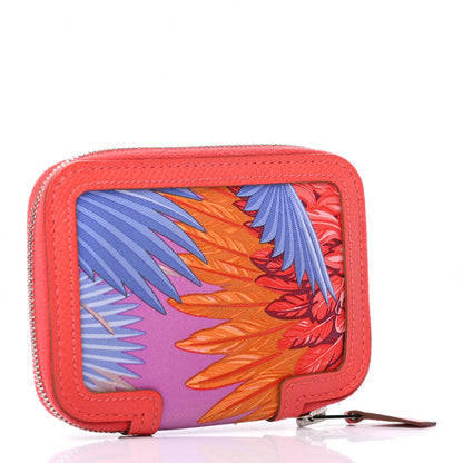 Hermes Epsom Printed Silk Flamingo Party Soie-Cool Compact Wallet Rose Jaipur 3 of 7