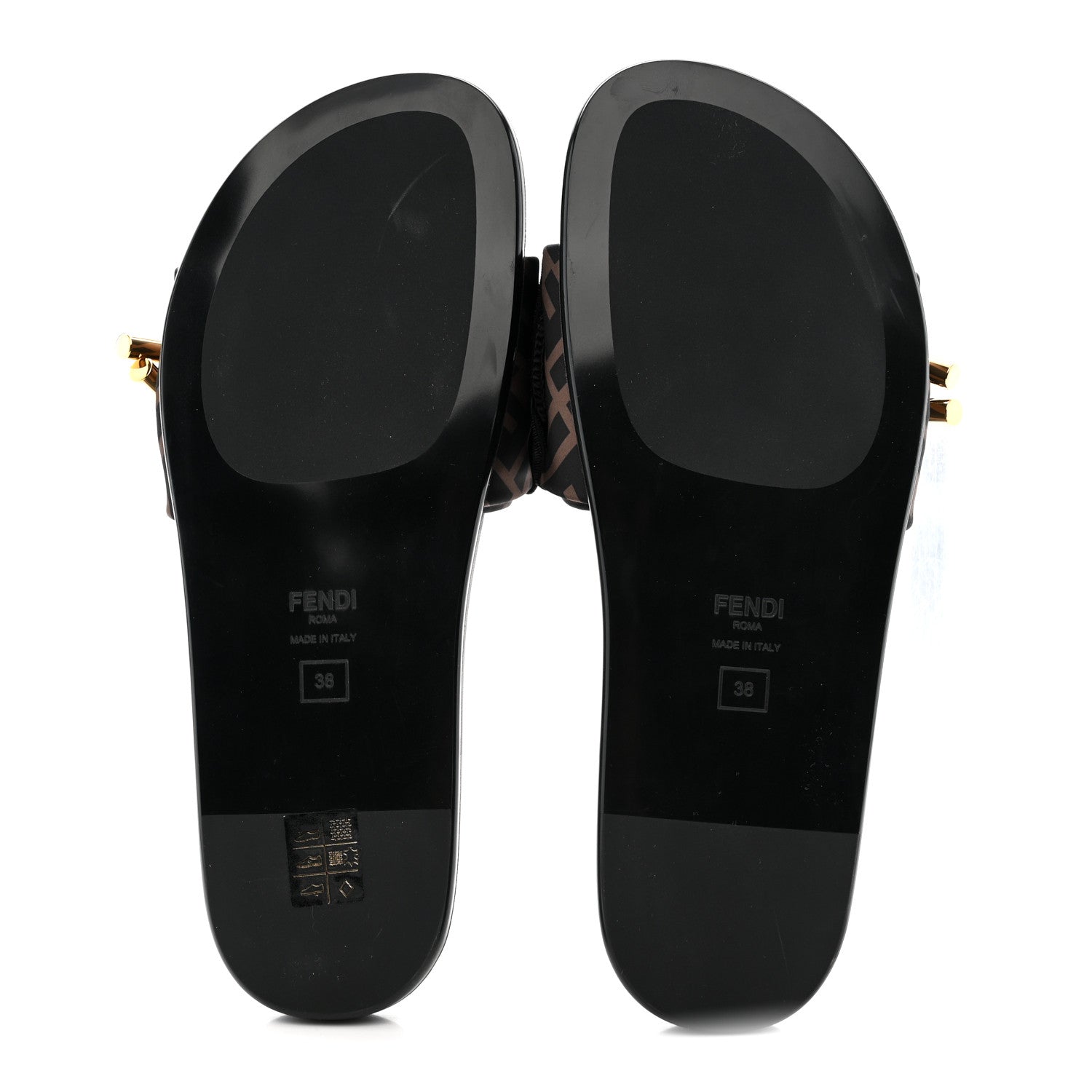 FENDI ブラックサテン ミュール Fendi Satin FF Fendi Feel Slide Sandals 38 Tobacco Black 1877850