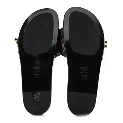 Fendi Satin FF Fendi Feel Slide Sandals 38 Tobacco Black 6 of 9