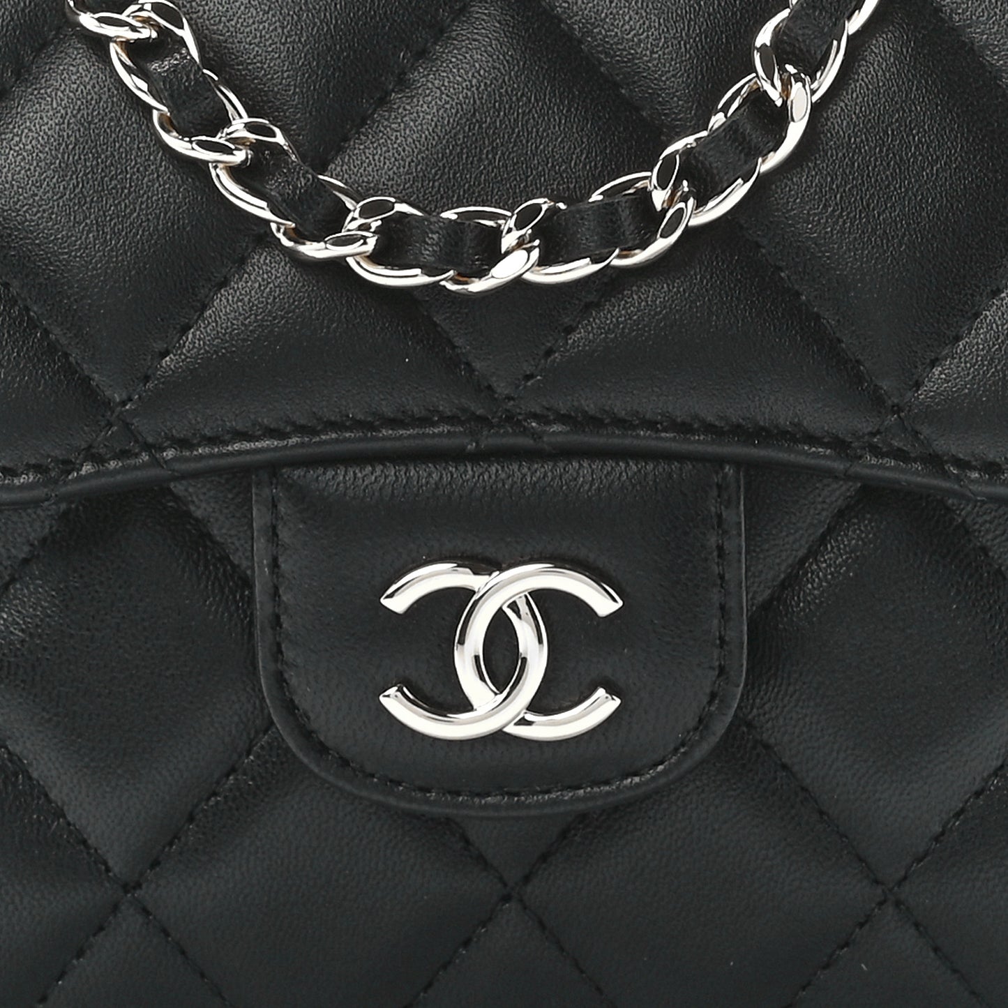 Lambskin Quilted Top Handle Flap Clutch With Chain Black