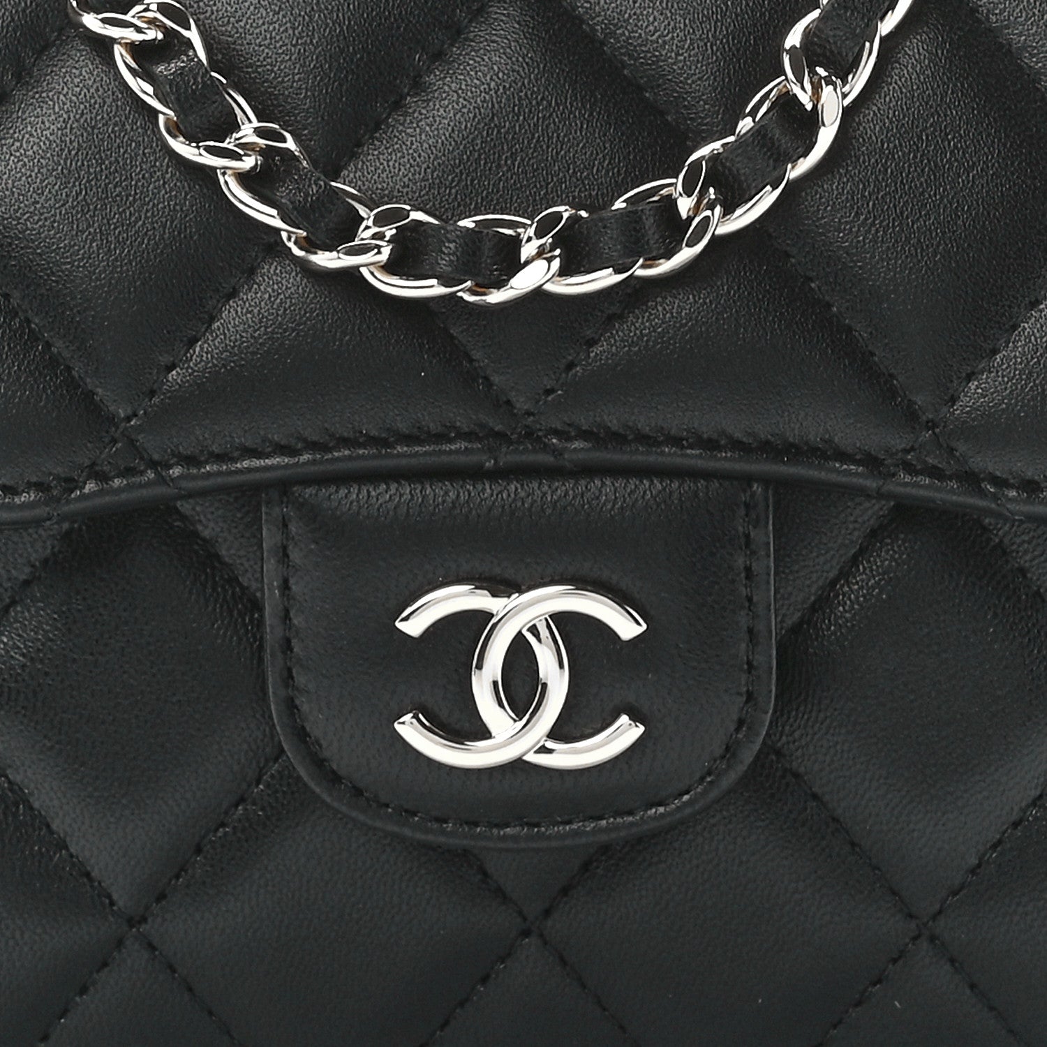 Chanel Lambskin Quilted Top Handle Flap Clutch With Chain Black 8 of 13