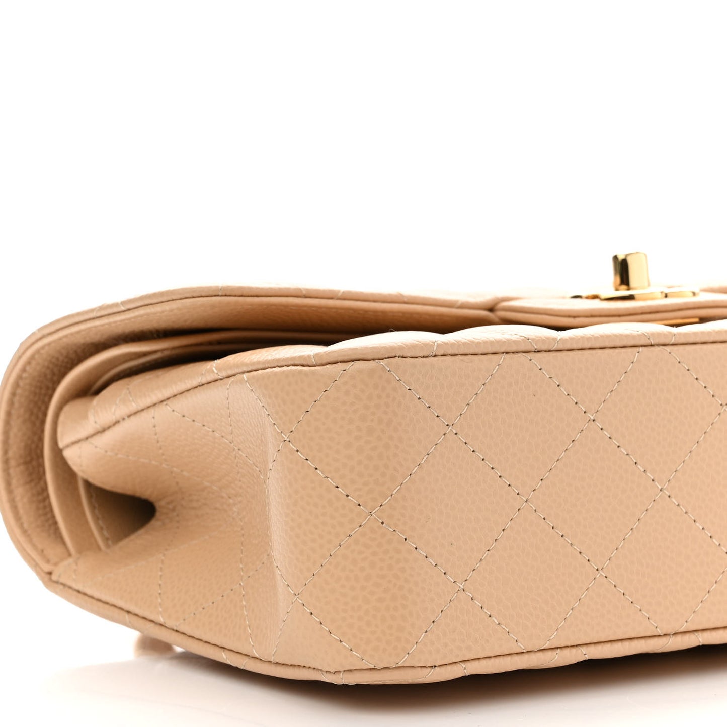 Caviar Quilted Small Double Flap Beige
