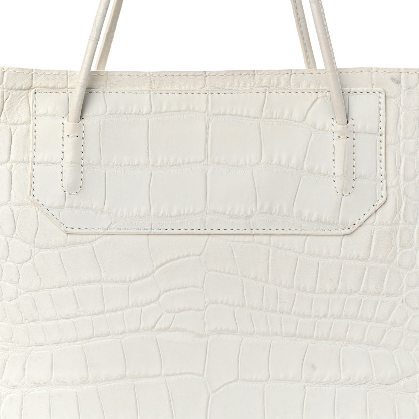 Calfskin Crocodile Embossed Prisma Skeletal Tote White Silver Hardware