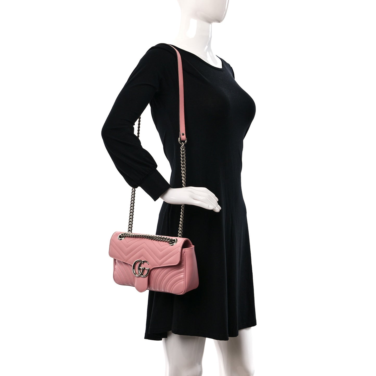 Calfskin Matelasse Small GG Marmont Shoulder Bag Wild Rose
