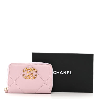 Chanel Lambskin Quilted Chanel 19 Zip Around Coin Purse Wallet Light Pink 9 of 9