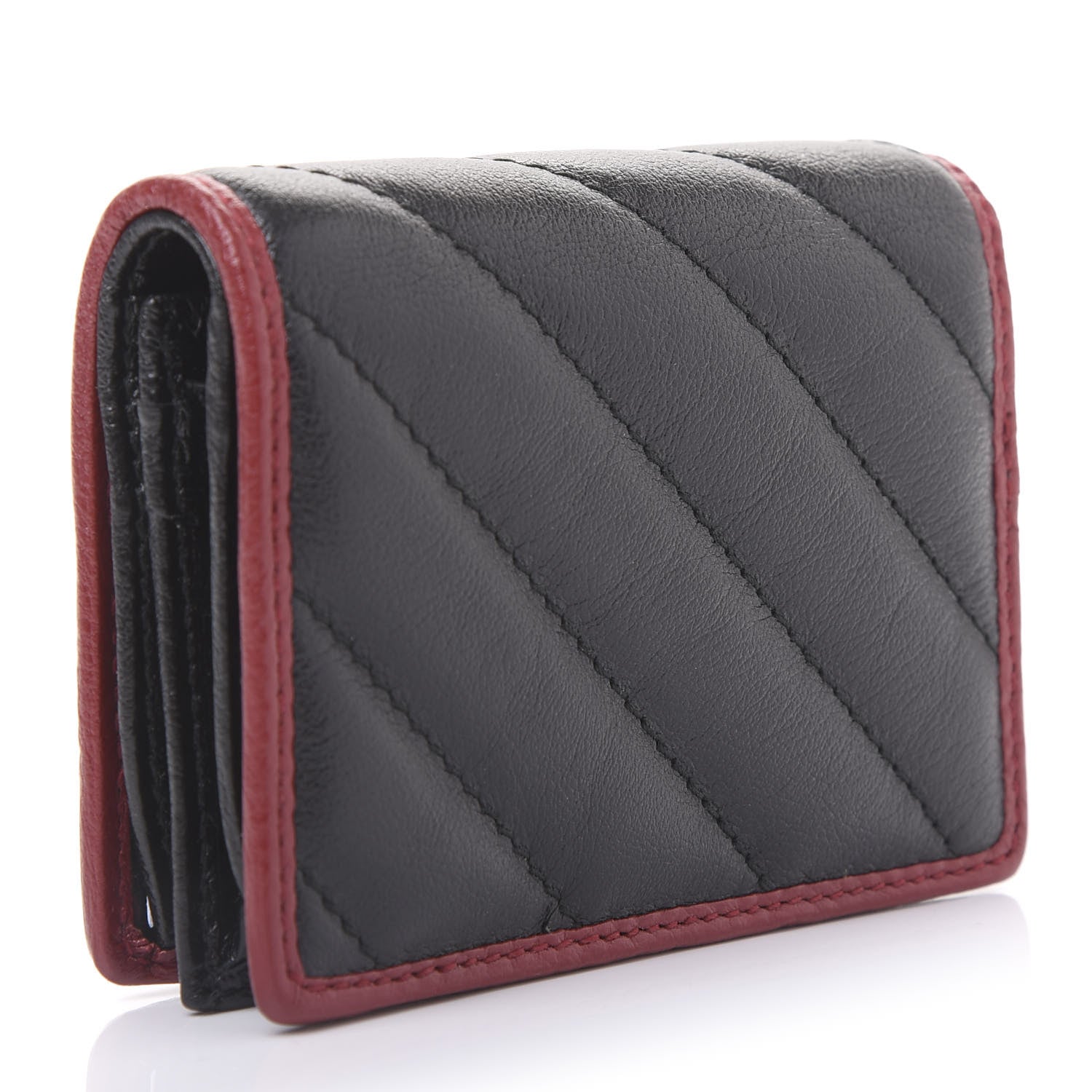 Gucci Vintage Effect Calfskin Matelasse Diagonal Torchon GG Marmont Card Case Wallet Black Romantic Cherry 3 of 10