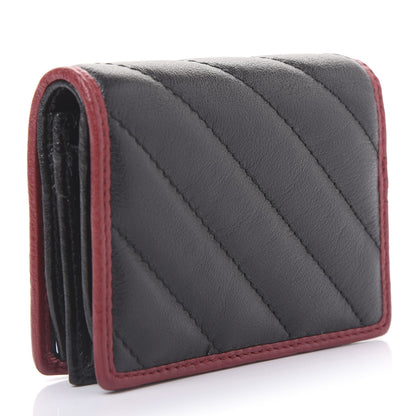 Gucci Vintage Effect Calfskin Matelasse Diagonal Torchon GG Marmont Card Case Wallet Black Romantic Cherry 3 of 10
