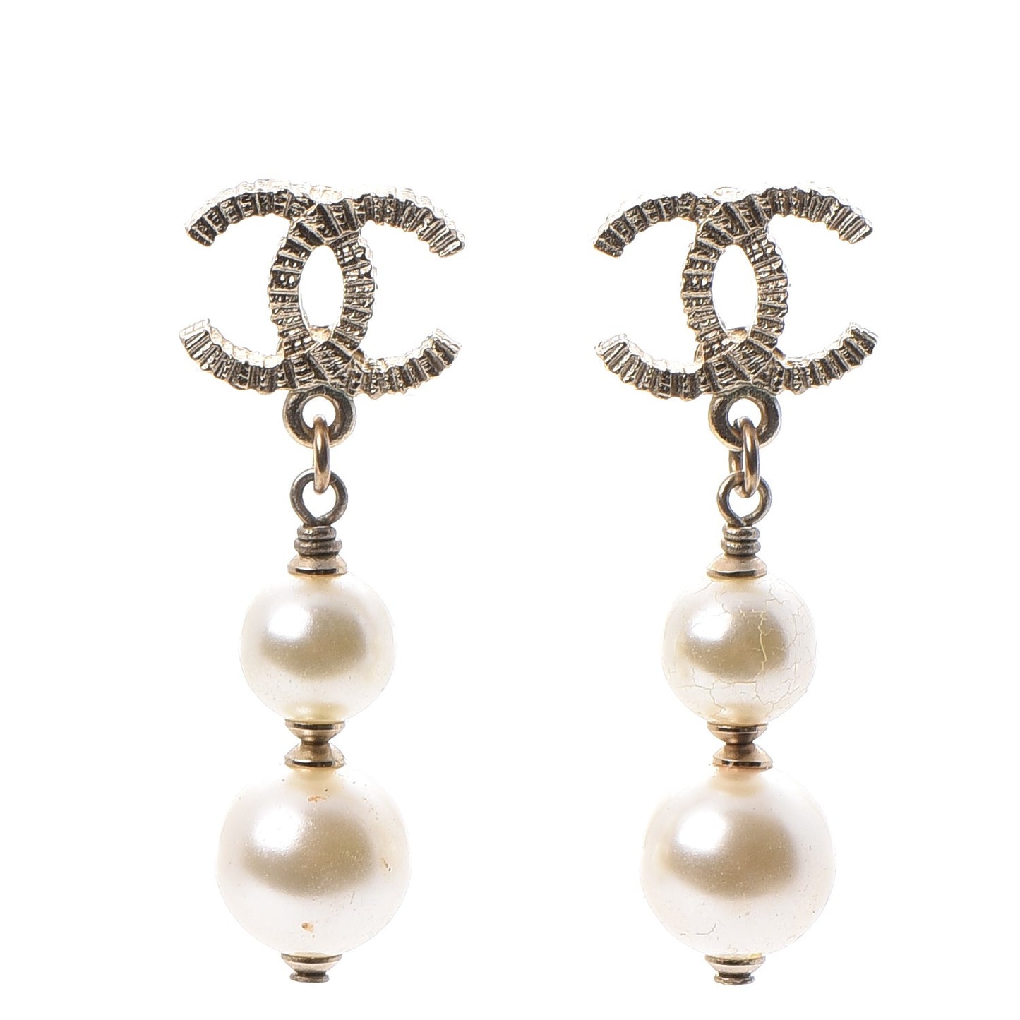 Pearl CC Drop Earrings Gold
