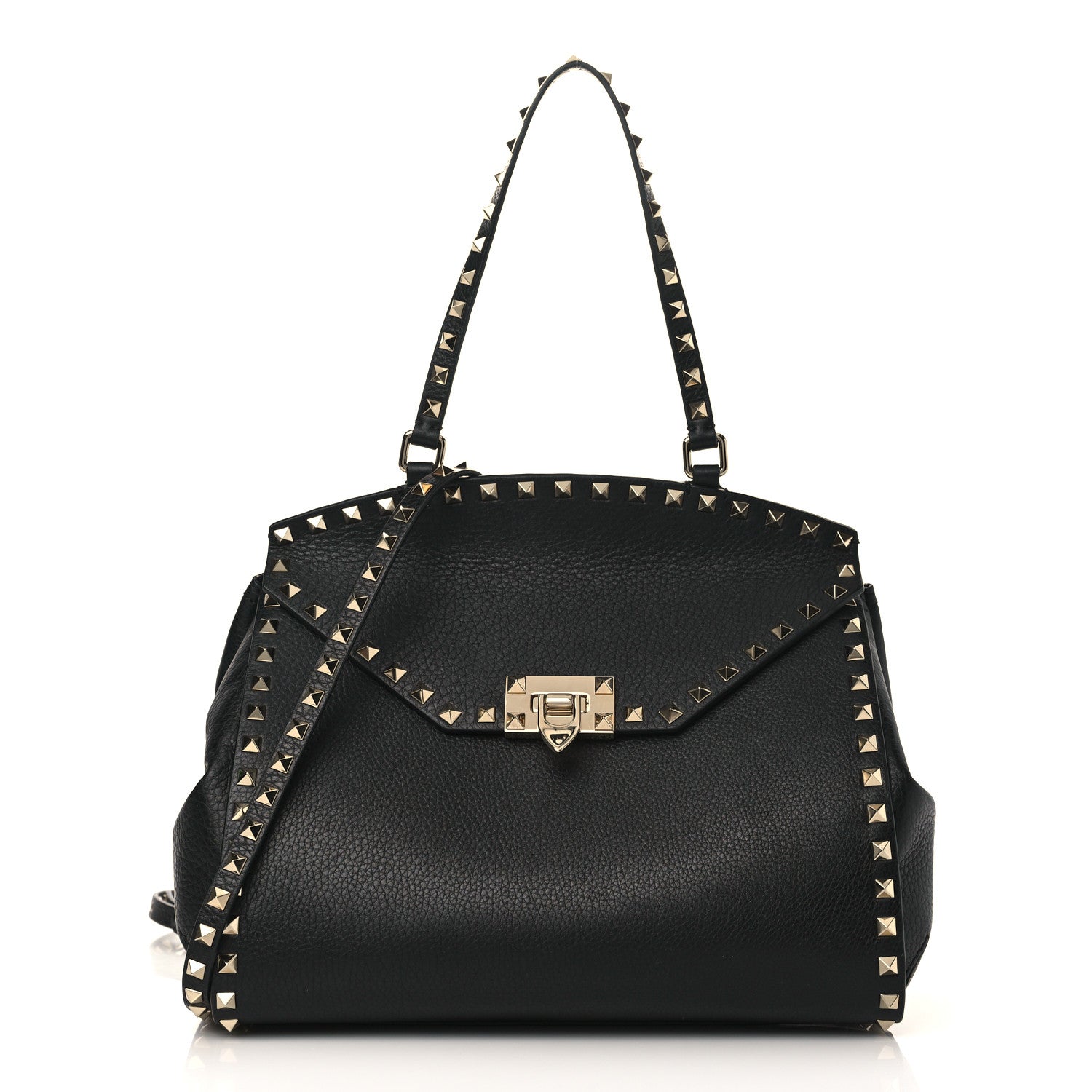 Valentino Garavani Grainy Calfskin Rockstud Single Handle Flap Bag Black 1 of 8