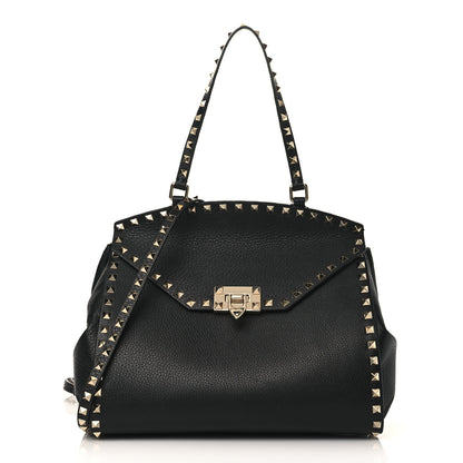 Valentino Garavani Grainy Calfskin Rockstud Single Handle Flap Bag Black 1 of 8