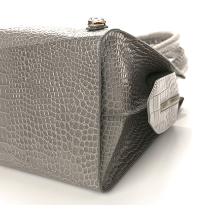 Balenciaga Semi Matte Calfskin Crocodile Embossed Neo Classic Gold Hardware Large Top Handle Bag Steel Grey 8 of 8
