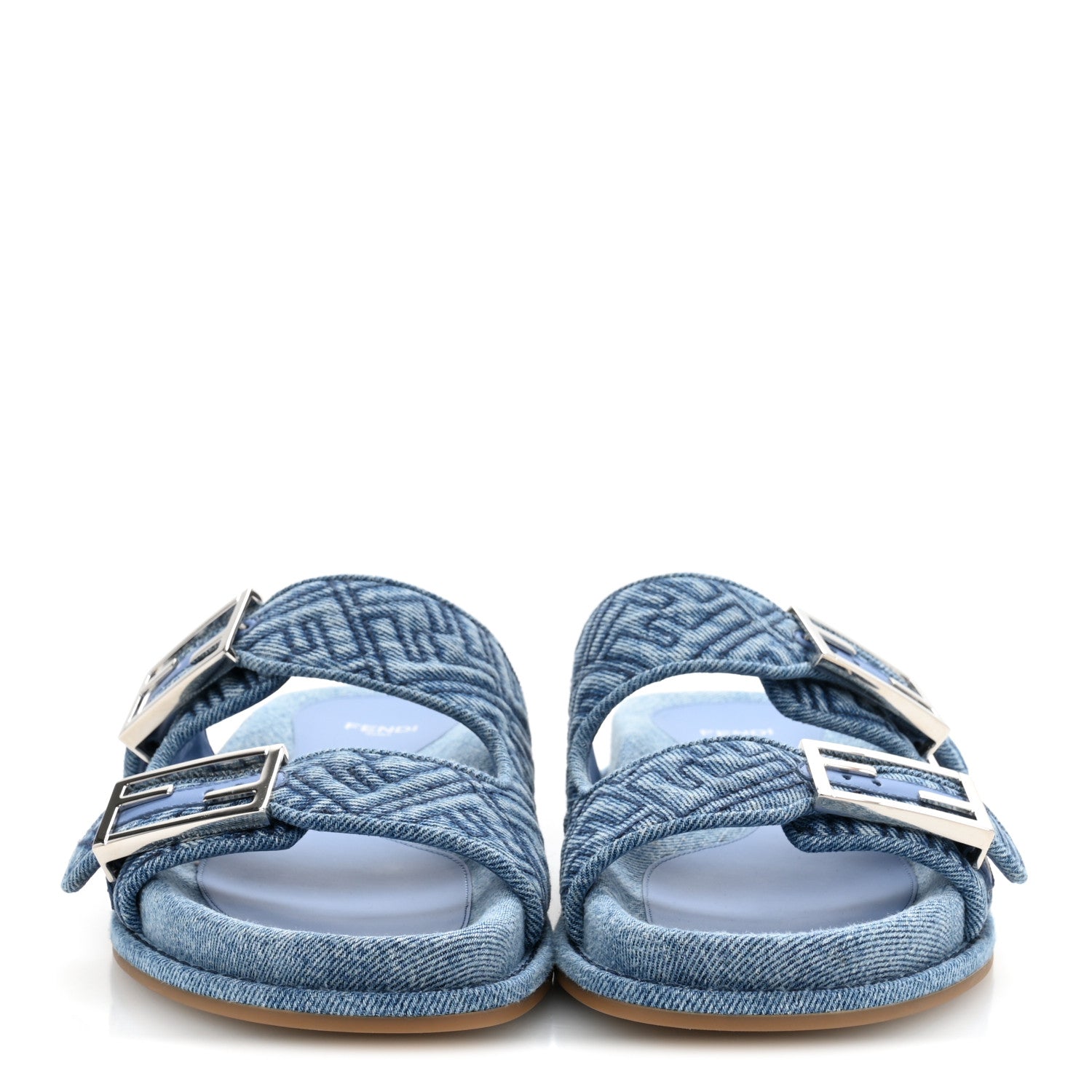 Fendi Denim FF Quilted Fendi Feel Buckled Slide Sandals 37.5 Blue 3 of 10