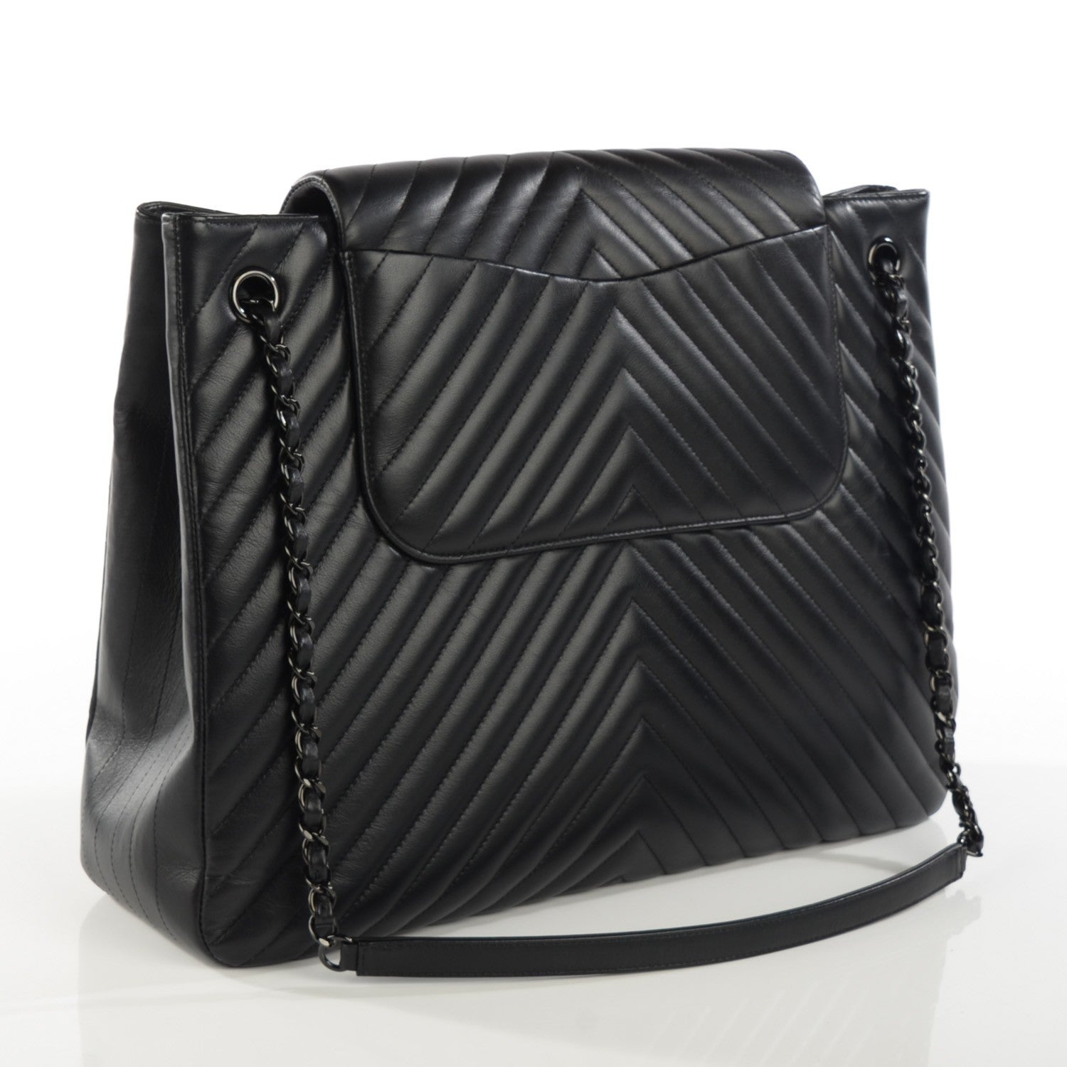 Chanel Calfskin Chevron Quilted Flap Tote So Black 3 of 8