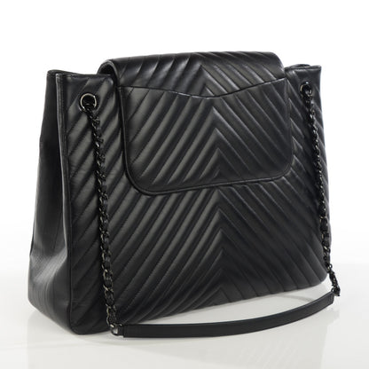 Chanel Calfskin Chevron Quilted Flap Tote So Black 3 of 8