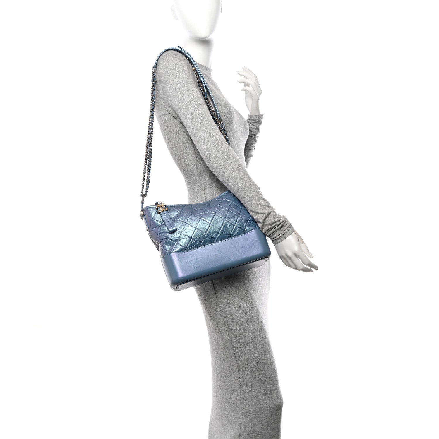 Chanel Iridescent Aged Calfskin Quilted Medium Gabrielle Hobo Blue 2 of 10