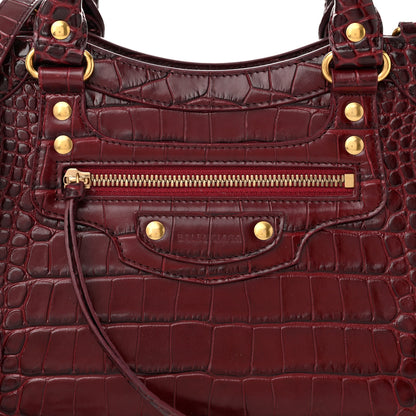 Balenciaga Shiny Supple Calfskin Crocodile Embossed Classic Gold Hardware S City Dark Red 7 of 10