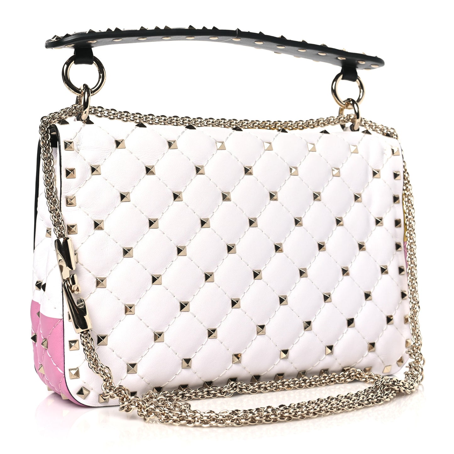 Lambskin Medium Moon And Stars Rockstud Spike Shoulder Bag White Yellow Pink