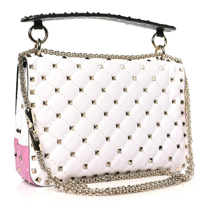 Valentino Garavani Lambskin Medium Moon And Stars Rockstud Spike Shoulder Bag White Yellow Pink 3 of 9