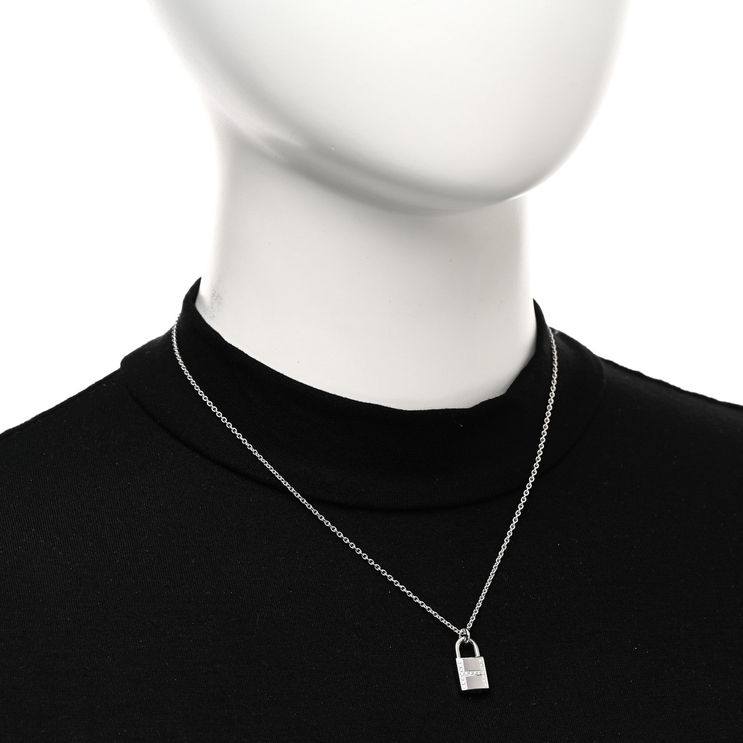 Hermes 18K White Gold Diamond Amulettes Cadenas Pendant Necklace 2 of 6