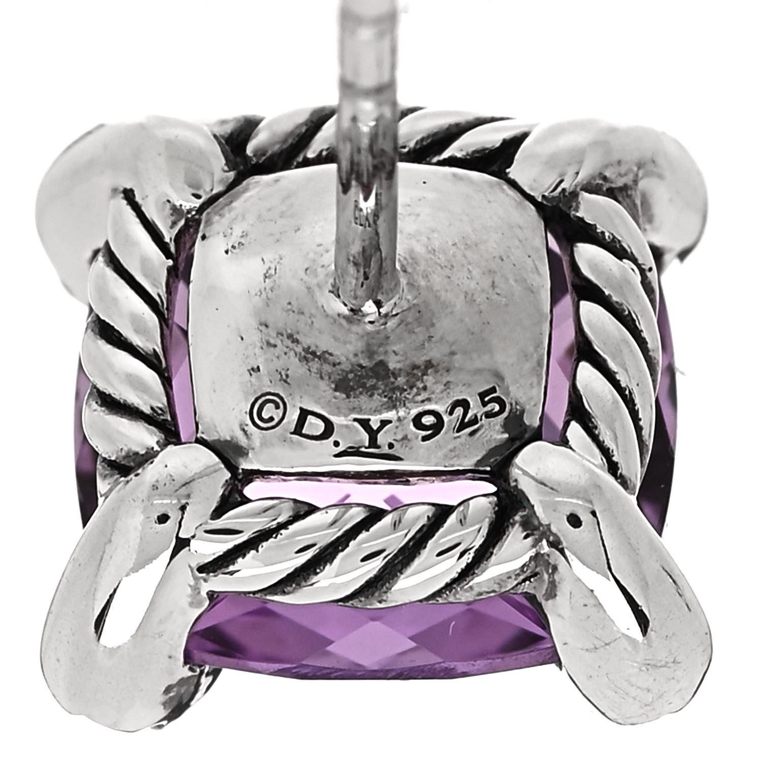 David Yurman Sterling Silver Diamond Amethyst 9mm Chatelaine Earrings 4 of 4