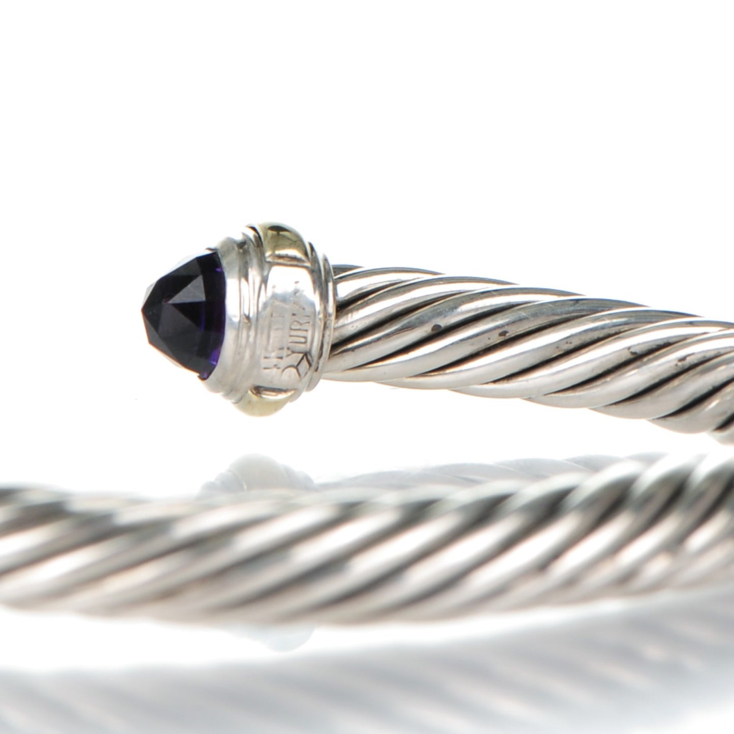 Sterling Silver 14K Yellow Gold Amethyst 7mm Cable Classics Bracelet