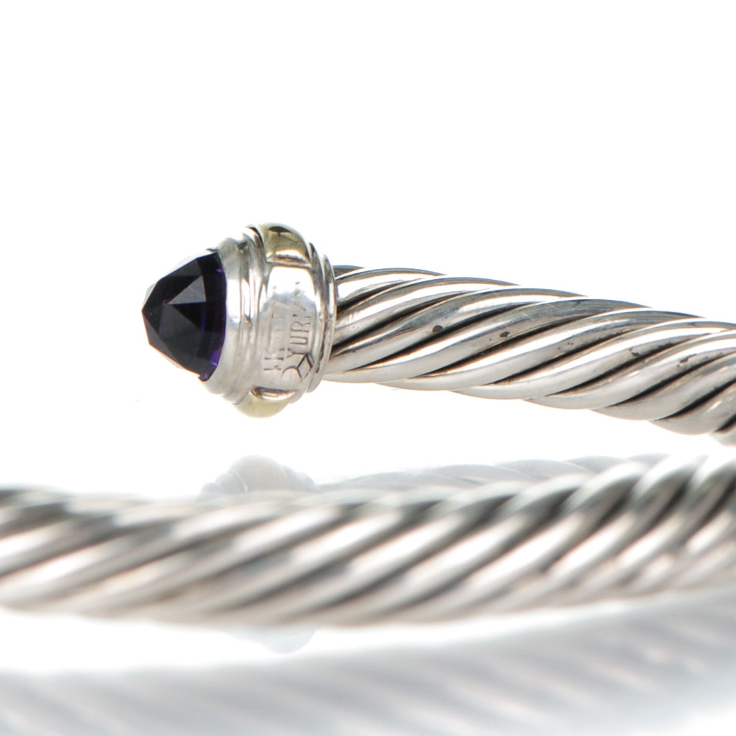 David Yurman Sterling Silver 14K Yellow Gold Amethyst 7mm Cable Classics Bracelet 4 of 4