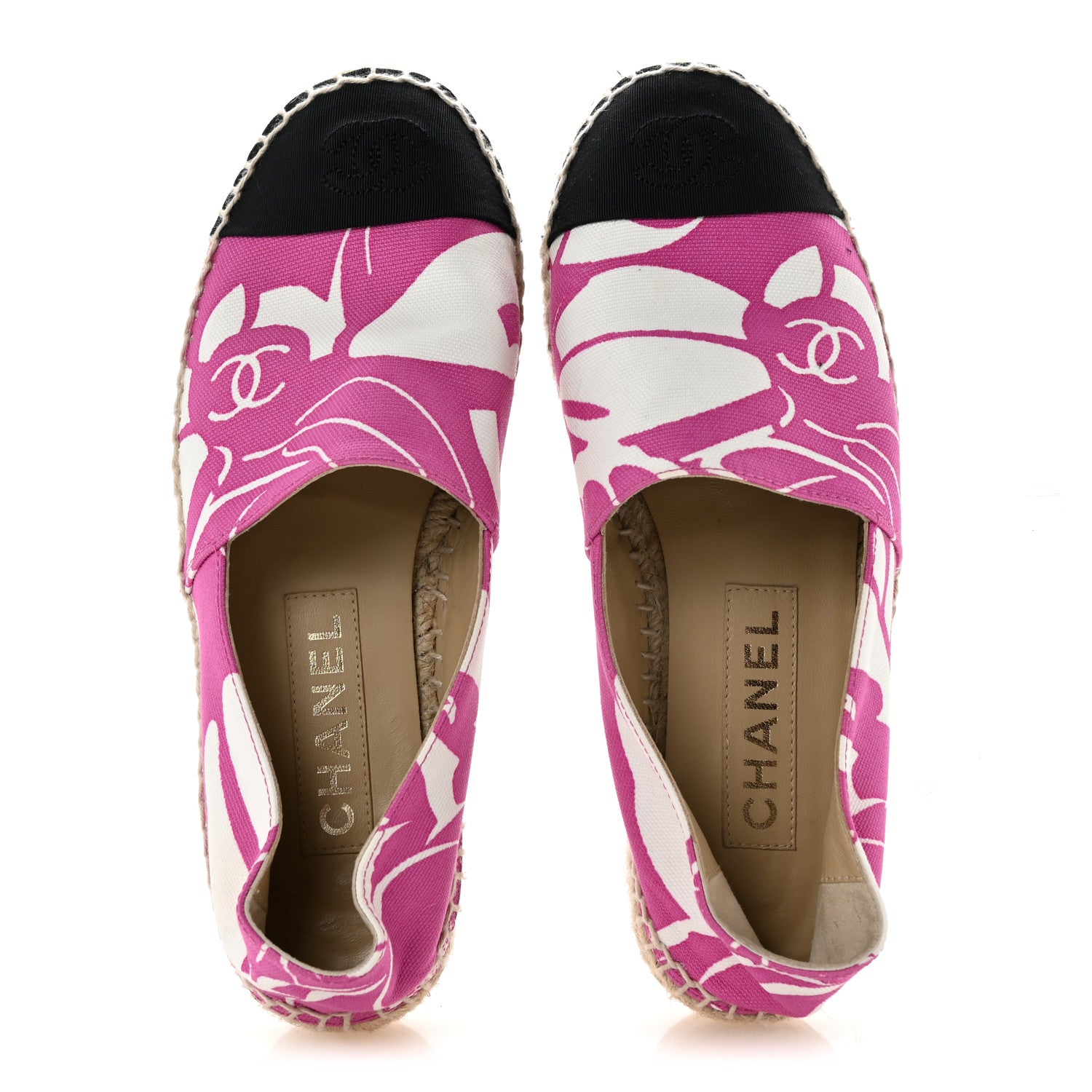 Chanel Cotton Grosgrain Espadrilles 36 Pink Ecru Black 2 of 11