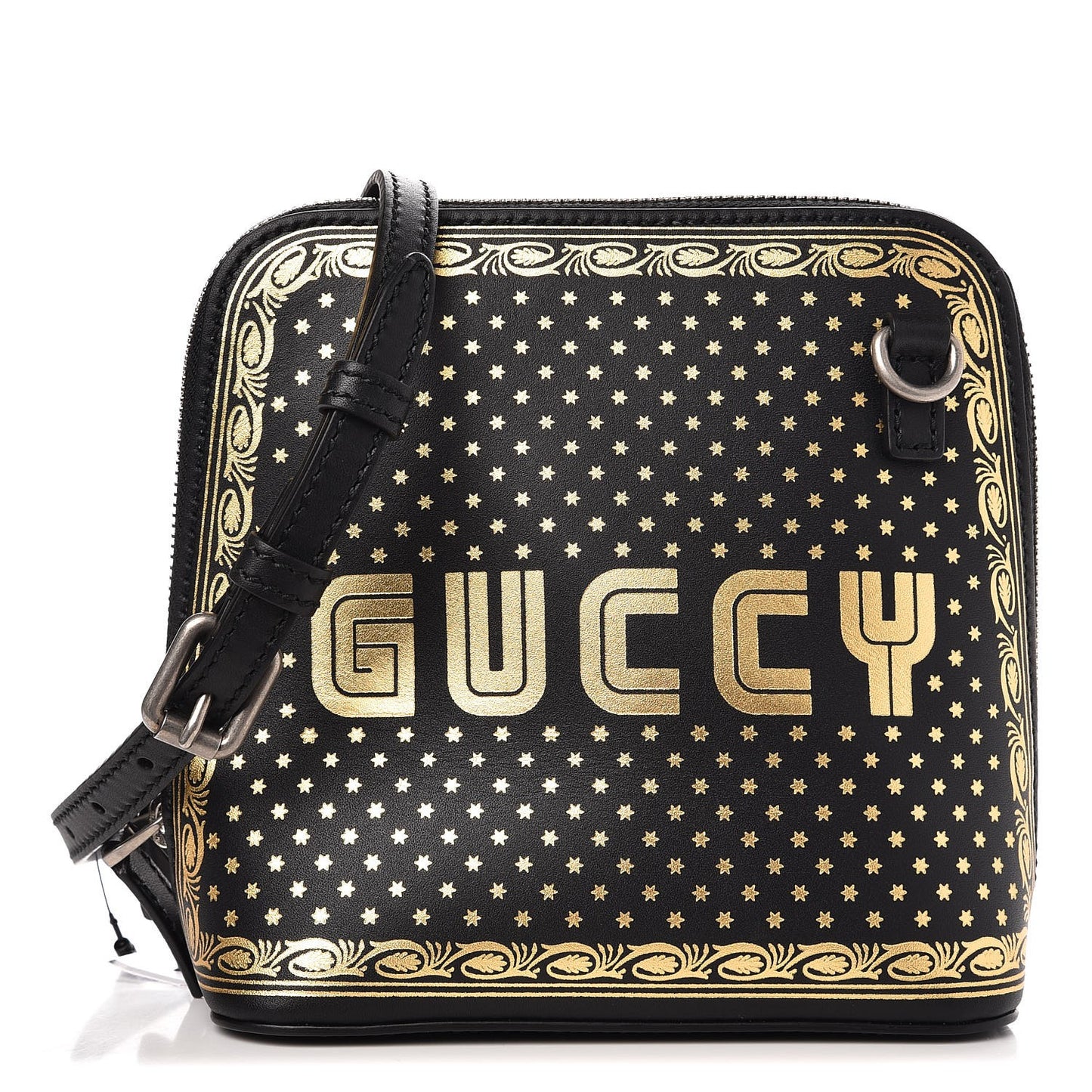 X SEGA Calfskin GUCCY Stars Mini Dome Shoulder Bag Black Gold