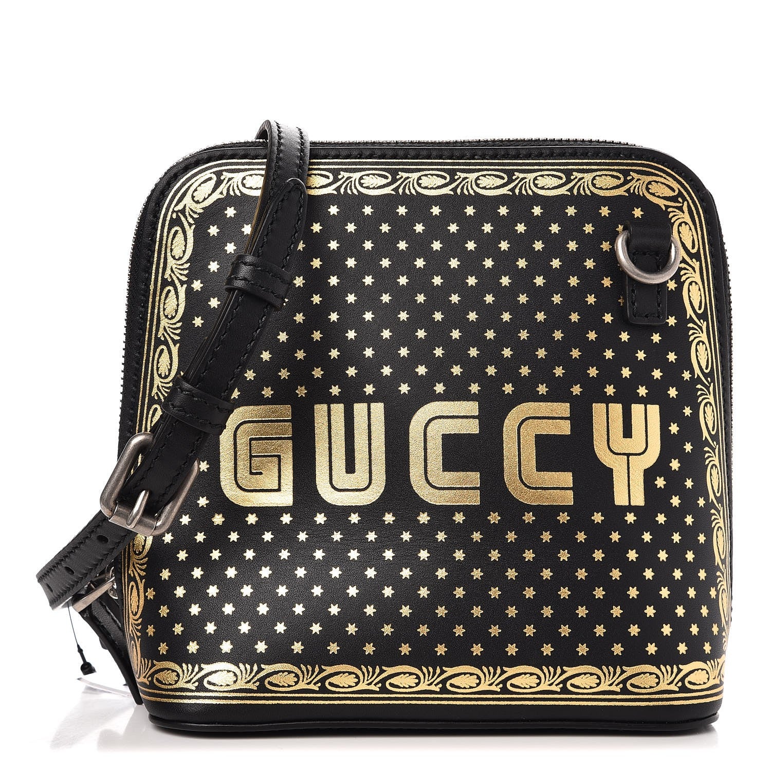 Gucci X SEGA Calfskin GUCCY Stars Mini Dome Shoulder Bag Black Gold 1 of 7