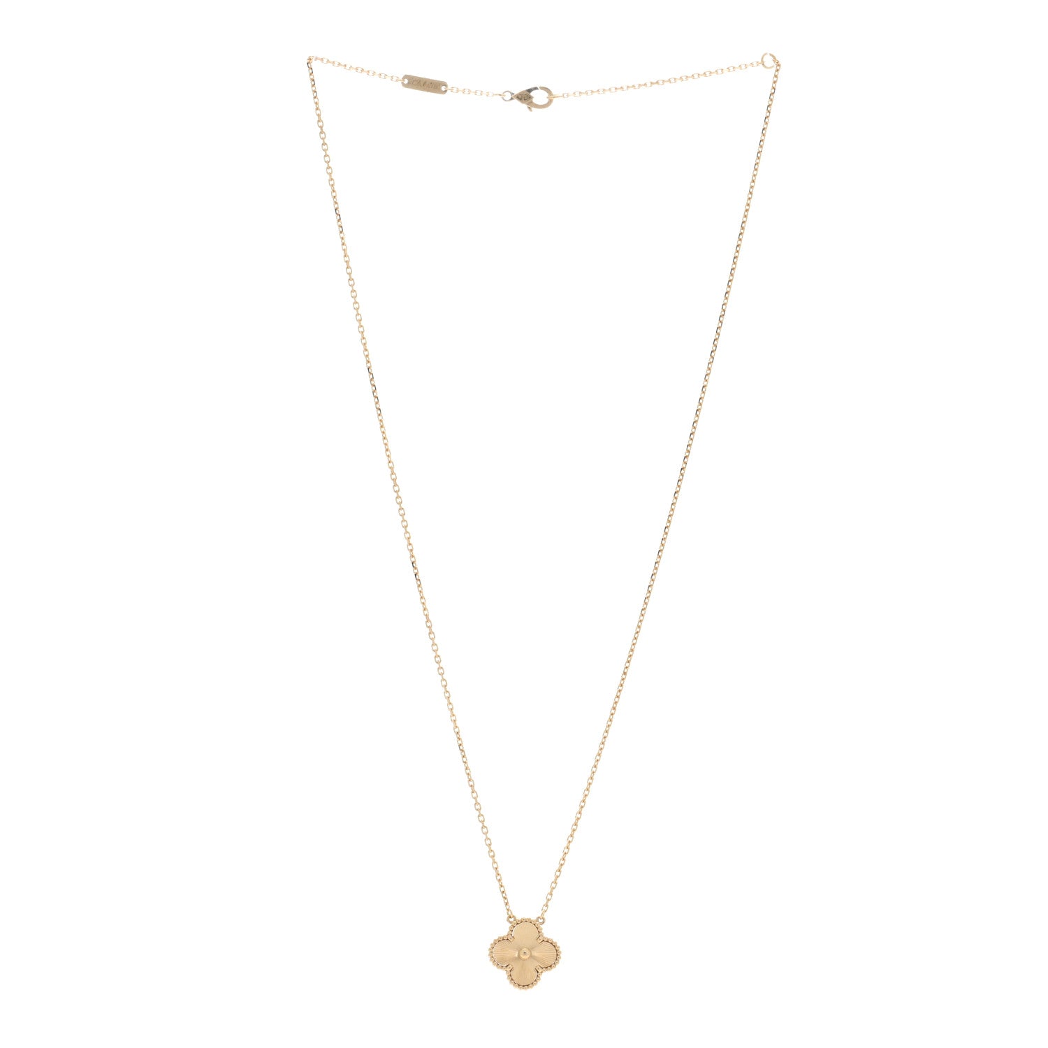 Van Cleef & Arpels 18K Yellow Gold Guilloche Vintage Alhambra Pendant Necklace 3 of 5