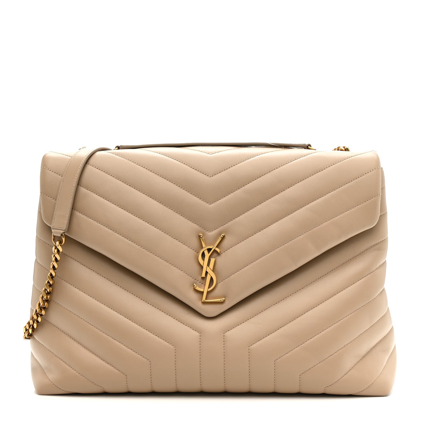 Calfskin Matelasse Large Loulou Monogram Chain Satchel Dark Beige