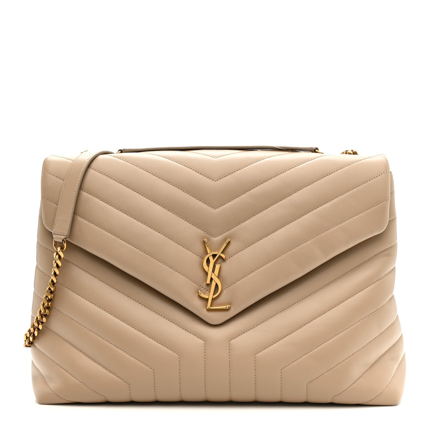 Saint Laurent Calfskin Matelasse Large Loulou Monogram Chain Satchel Dark Beige 1 of 23