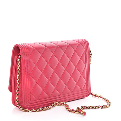 Chanel Lambskin Quilted Boy Wallet On Chain WOC Fuchsia 3 of 20