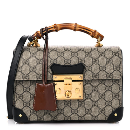 Gucci GG Supreme Monogram Small Padlock Bamboo Shoulder Bag Beige Black Cuir 1 of 13