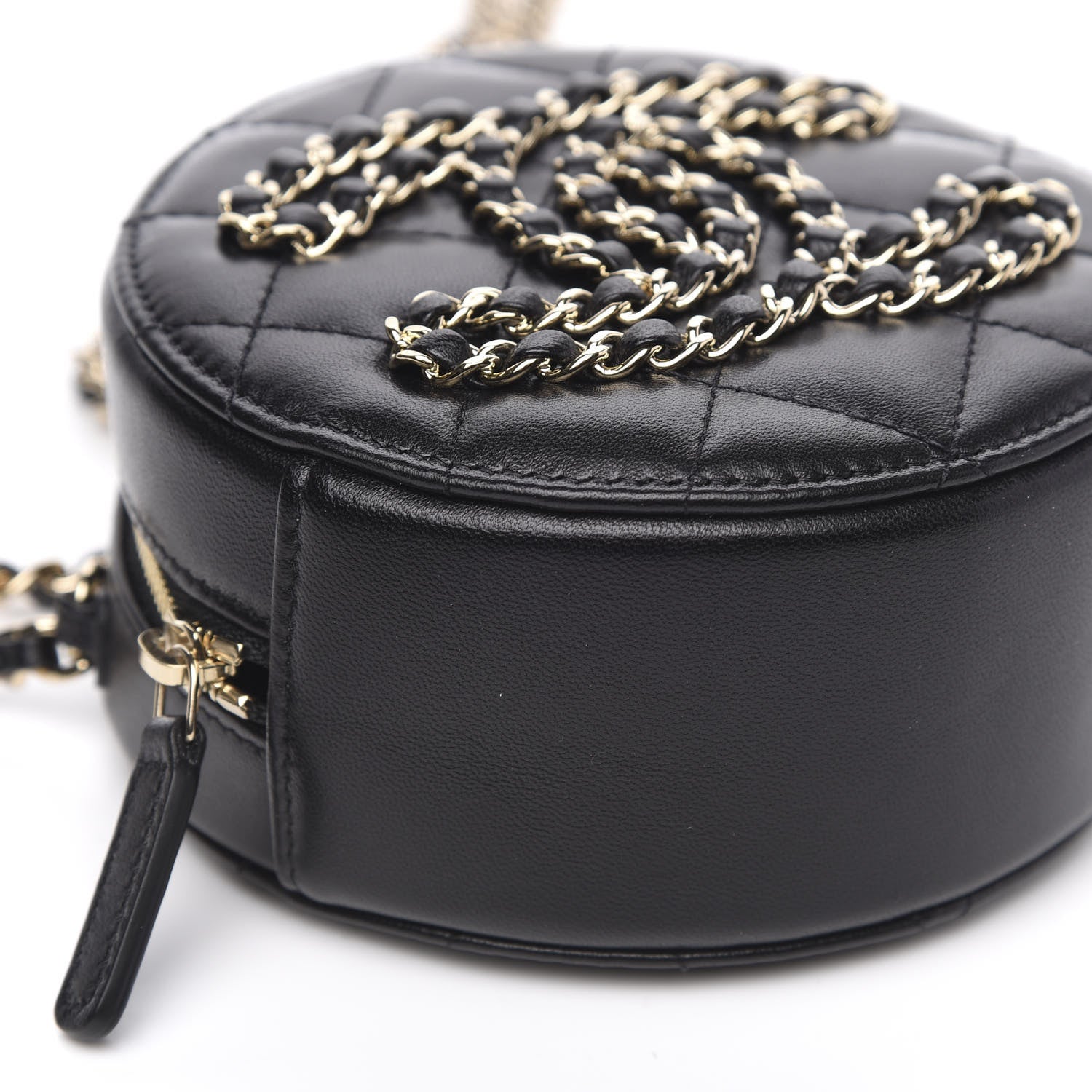 Chanel Lambskin Quilted Large CC Round Clutch With Chain Black 9 of 11