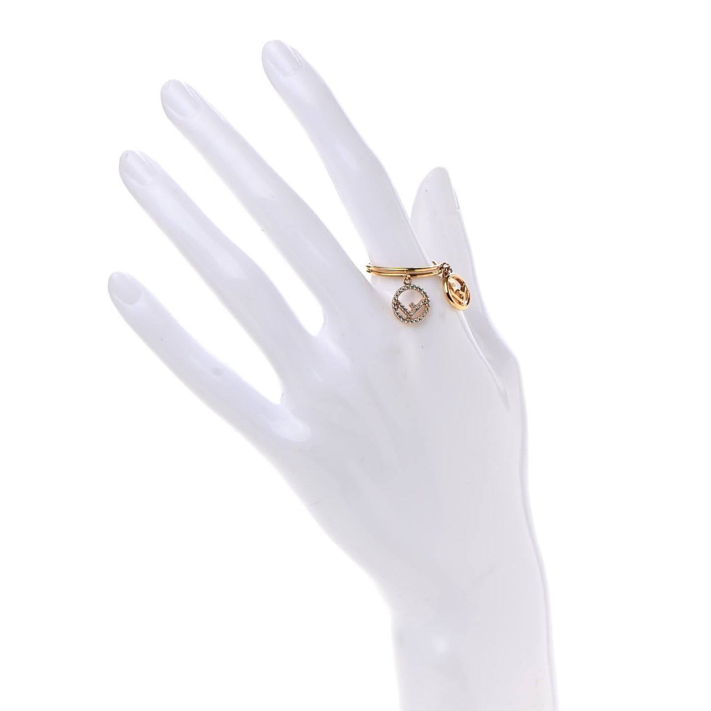 Metal Crystal F is Fendi Double Logo Charm Ring L Gold