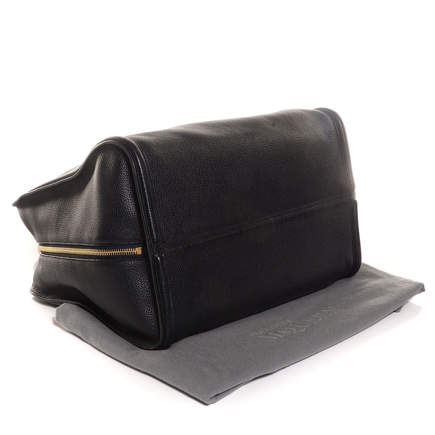 Alexander McQueen Pebbled Calfskin Medium Skull Padlock Zip Around Tote Black 4 of 8