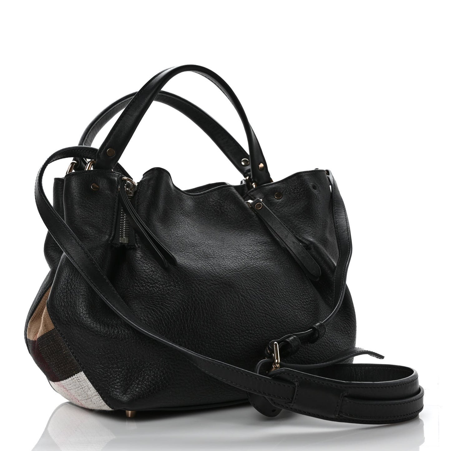 Grainy Calfskin House Check Small Maidstone Black