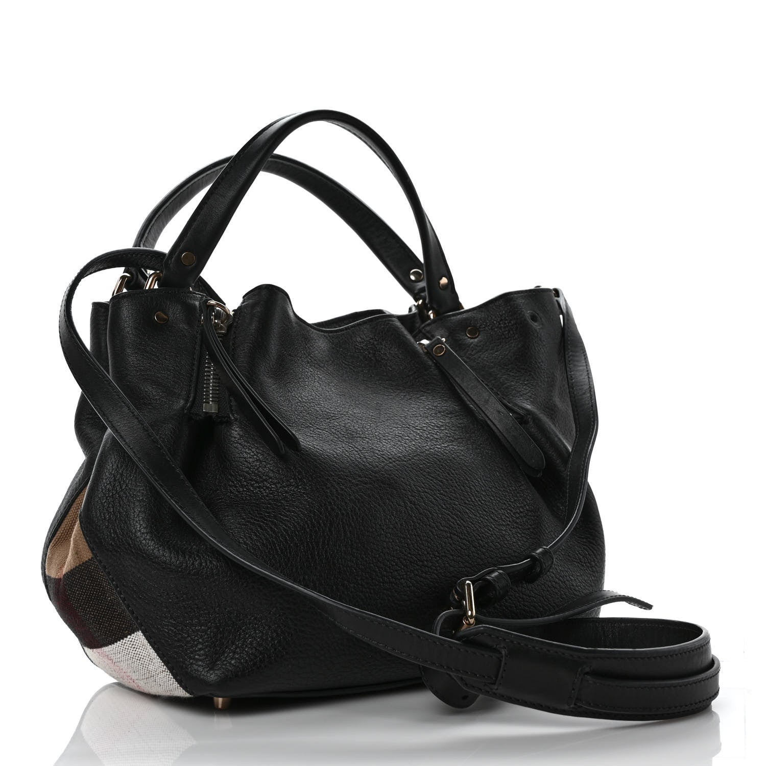 Burberry Grainy Calfskin House Check Small Maidstone Black 3 of 12