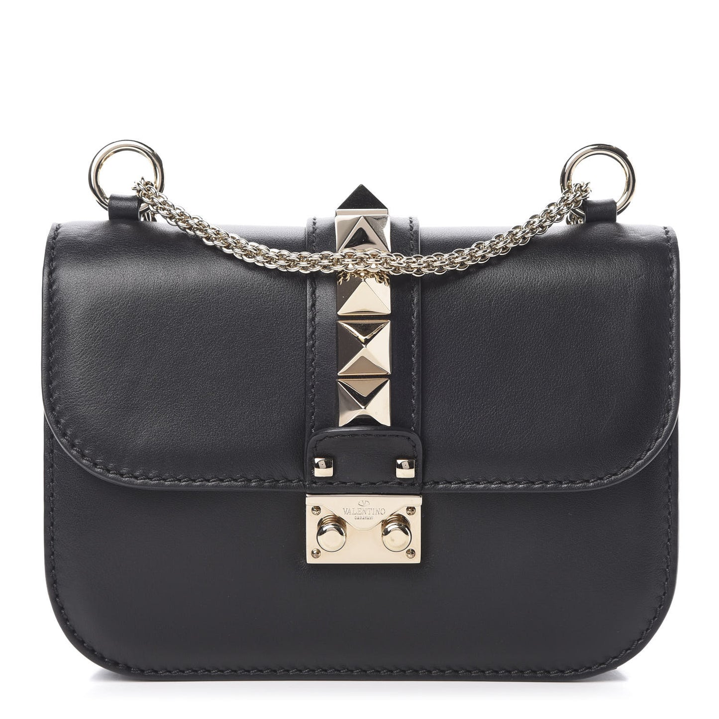 Vitello Small Glam Lock Rockstud Flap Black