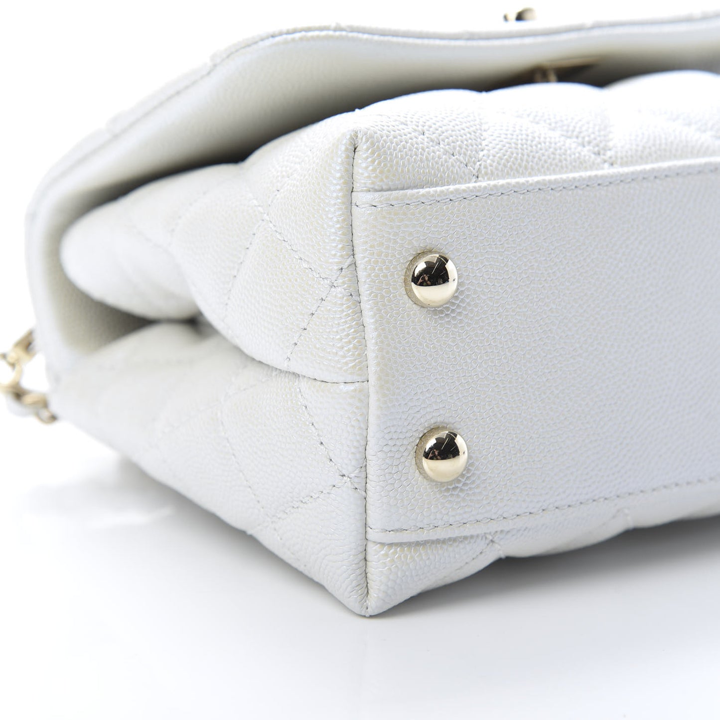 Iridescent Caviar Quilted Extra Mini Coco Handle Flap Ivory