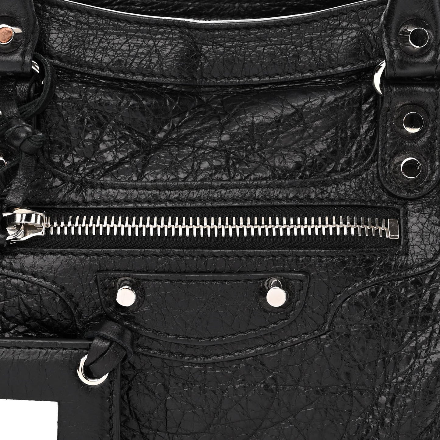 Agneau Classic Silver Hardware S City Logo Strap Black White