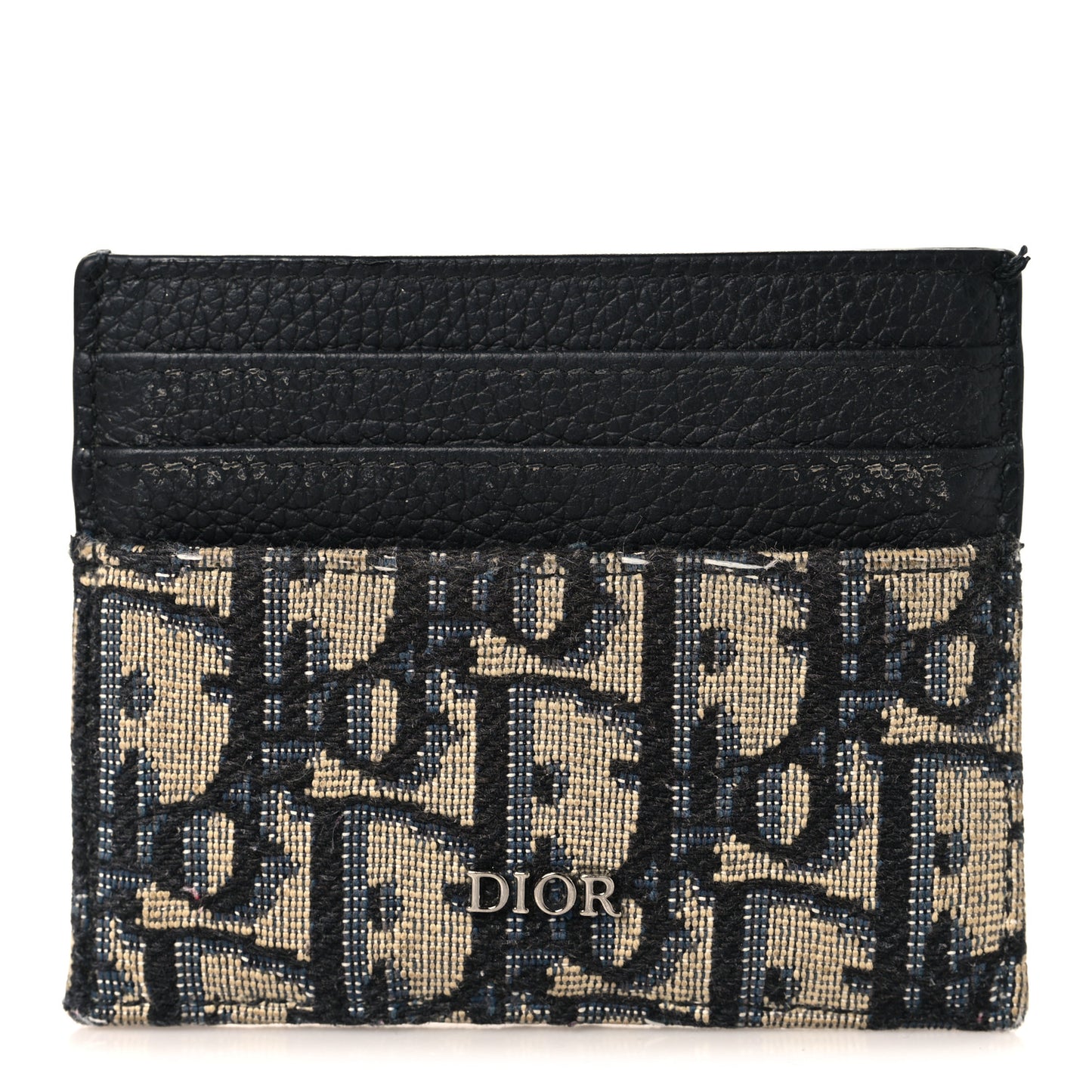 Grained Calfskin Oblique Card Holder Black