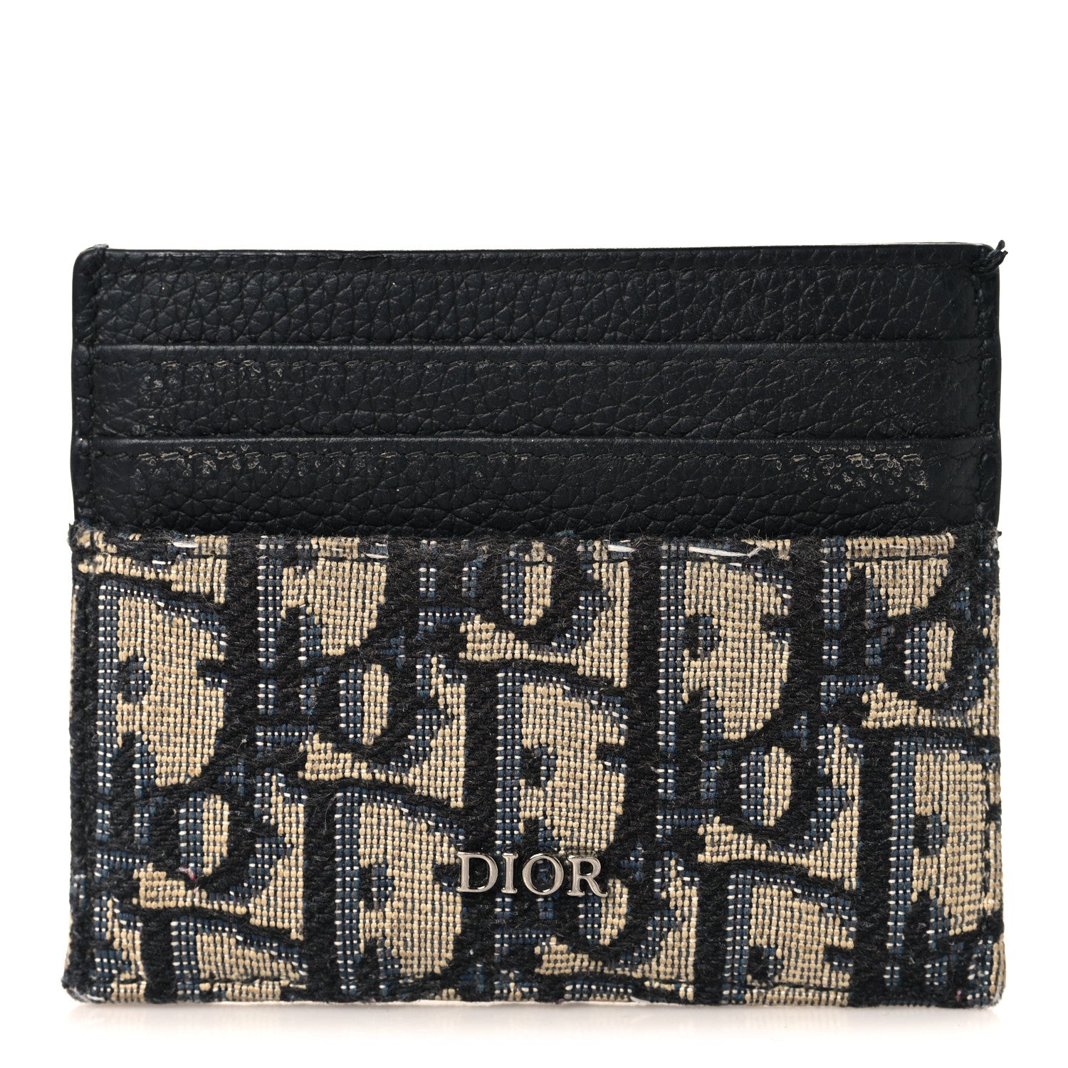 Christian Dior Grained Calfskin Oblique Card Holder Black 1 of 9