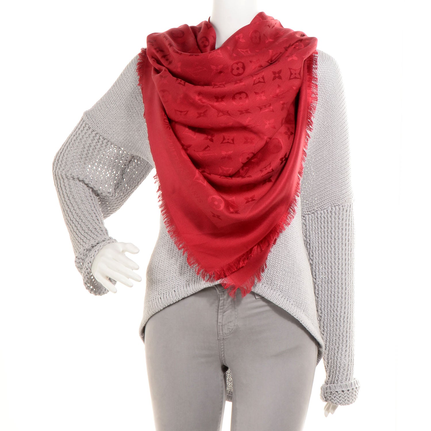 Louis Vuitton Silk Wool Monogram Shawl Pomme D'Amour 2 of 5