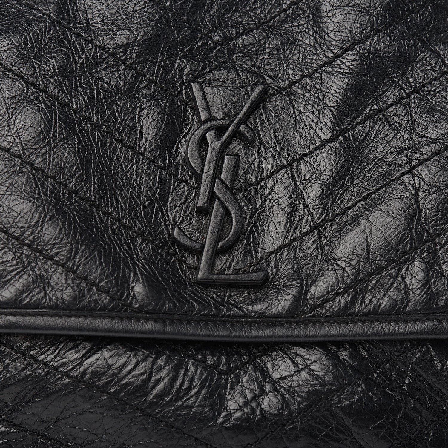 Saint Laurent Crinkled Calfskin Matelasse Monogram Medium Niki Chain Satchel Black 9 of 10
