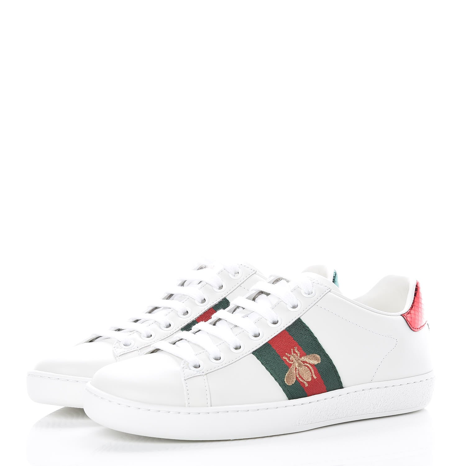 Gucci Calfskin Ayers Bee Embroidered Womens Ace Sneakers 35 White Green 3 of 9