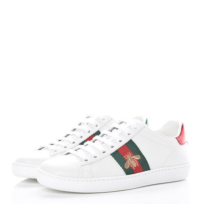 Gucci Calfskin Ayers Bee Embroidered Womens Ace Sneakers 35 White Green 3 of 9